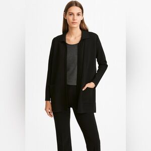 Misook Black Acrylic Pockets Open Front Cardigan Sweater Jacket Women’s Size L